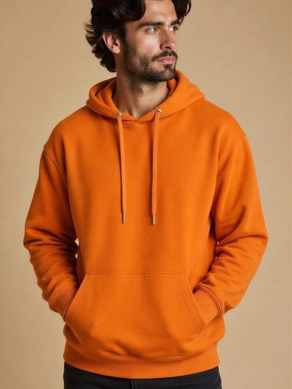 Men's Orange Hooded Sweatshirt - Classic Pullover Hoodie